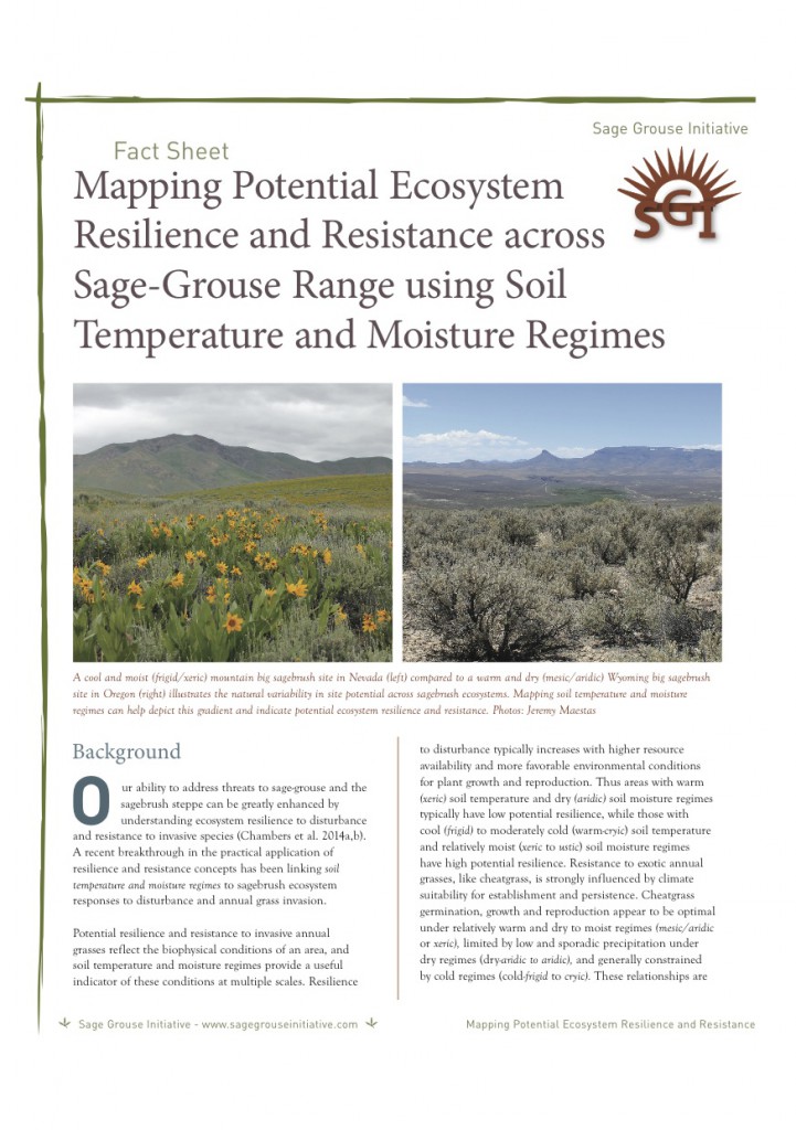 Mapping Potential Ecosystem Resilience and Resistance across Sage-Grouse Range using Soil Temperature and Moisture Regimes