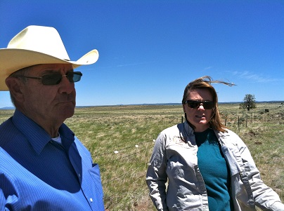 Rancher Mike Byrne and Bridget Nielsen,USFWS, look for sage grouse together at Clear Lake National Wildlife Refuge-- an SGI restoration success story in the making.