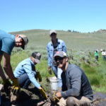 Getting dirty is fun in Gunnison! Learning how to build rock structures in wet meadows means lots of mud and heavy lifting, but SGI workshop participants had plenty to smile about as they worked together to fix streams. Photo: Brianna Randall